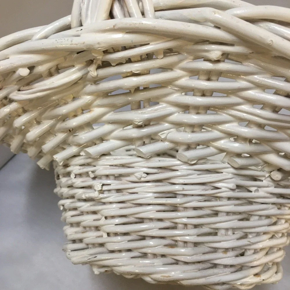 Woven Wicker Basket Home Decor Large White Braided Handle Cottagecore